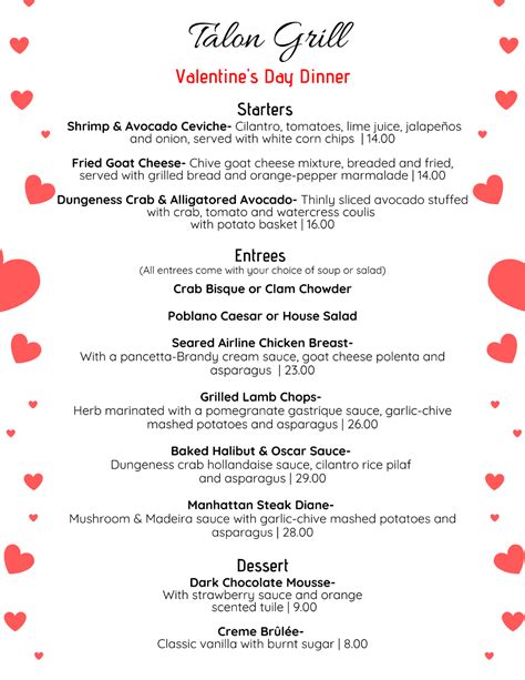 Valentine's Dinner Menu - The Resort at Eagle Point