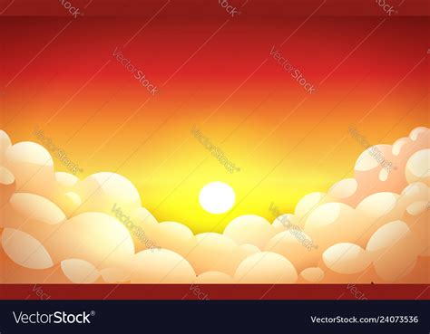 Red sunset sky in yellow-orange color with fluffy Vector Image