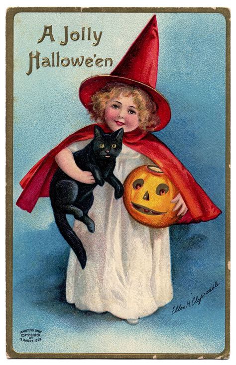 Vintage Halloween Clip Art - Darling Little Witch Girl - The Graphics Fairy