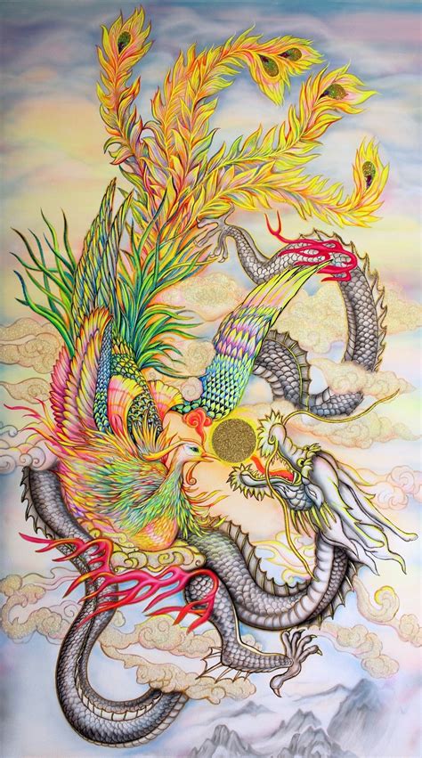 Large Art Print Dragon and Phoenix, Dragon Wall Art, Dragon Art Print, Chinese Dragon Print ...