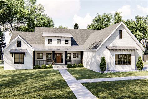 Modern Farmhouse Ranch Home Plan with Cathedral Ceiling Great Room ...