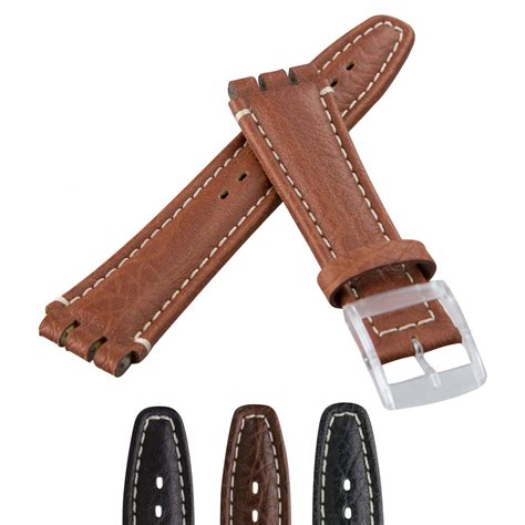 Diloy Genuine Textured Bison Leather Watch Strap for Swatch Irony ...