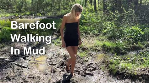 Sweetlana barefoot walking in deep mud, barefoot in mud, walking in mud ...