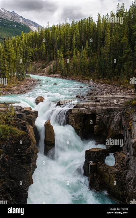 Sunwapta Falls, Sunwapta River, waterfall, Jasper National Park, canadian Rocky Mountains ...