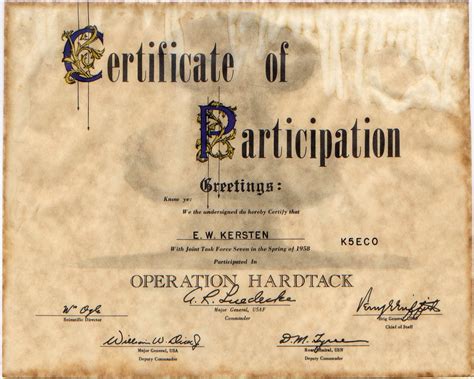 Operation Hardtack Nuclear Tests Certificate 1958 | E. W. Ke… | Kelly ...