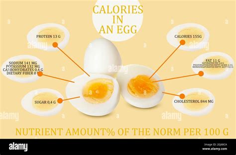 Boiled eggs with nutrition facts on color background Stock Photo - Alamy