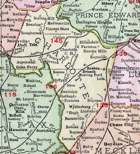 Charlotte County, Virginia, Map, 1911, Rand McNally, Charlotte Court ...