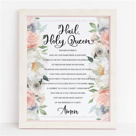 Hail Holy Queen Prayer Printable Wall Art Catholic Prayer - Etsy