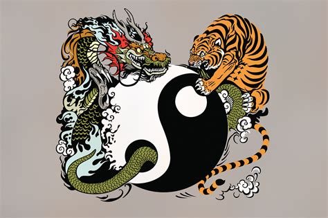 Chinese Dragon And Tiger Drawings