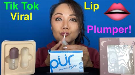 ASMR GUM SNAPPING -TIK TOK VIRAL "DEROL" LIP PLUMPING GLOSS REVIEW ...