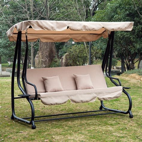 3 Seat Outdoor Free Standing Covered Swing Bench - Beige - Walmart.com