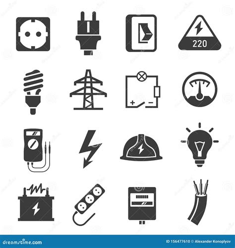 Electricity Black and White Isolated Icons Set Stock Vector - Illustration of logo, black: 156477610