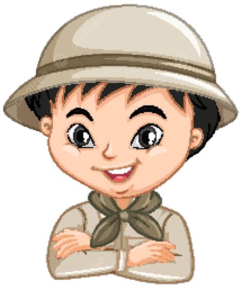 Boy In Safari Uniform On Isolated Background Uniform Scout Ranger Vector, Uniform, Scout, Ranger ...