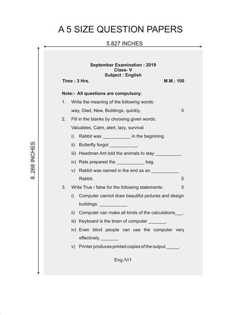 Exam. Paper Printing | A5 Question Paper | Half of A4 Question Paper Test