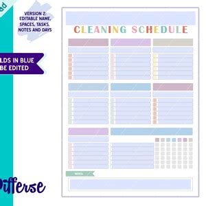 Editable Family Cleaning Schedule Kids Cleaning Schedule Cleaning ...