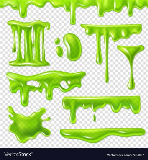 Realistic green slime. Slimy toxic blots, goo splashes and mucus smudges. Halloween liquid ...