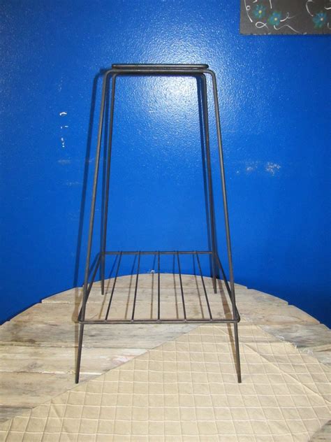 Vintage Sturdy Black Iron Mid Century Modern MCM Plain Clean Lines 2 Tier Plant Stand 22" Tall ...