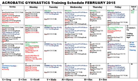 Oakville Gymnastics Club Acrobatic Gymnastics Team: February Schedule