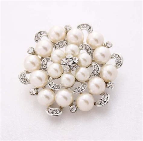 Rhinestone Pearl Wedding Brooch Embellishment Crystal Silver Pearl Brooches Bridal Dress Sash ...