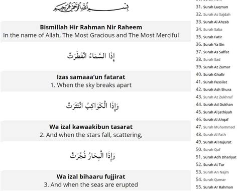 Surah Infitar [82] - Translation and Transliteration