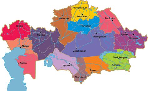 Vector administrative map of Kazakhstan. Map with borders of regions ...