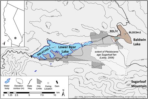 Map of Big Bear Valley lake basins with core locations shown. Core... | Download Scientific Diagram