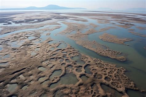 Premium AI Image | Aerial view of a river delta under a clear sky