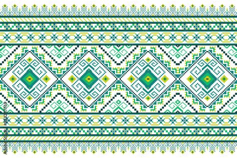 Designed with Ulos Ethnic Batak fabric pattern on a green background. classic wallpaper Seamless ...