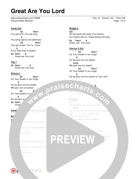 Great Are You Lord Chords PDF (Passion / Matt Redman) - PraiseCharts