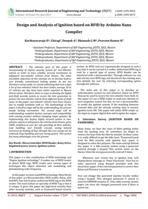 Design and Analysis of Ignition based on RFID by Arduino Nano Compiler | PDF