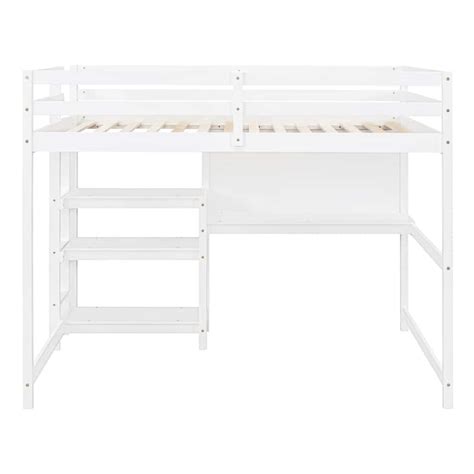 Full Size Wooden Loft Bed with Shelves - Bed Bath & Beyond - 38284061