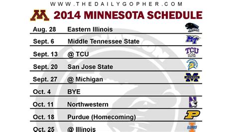 Printable Minnesota Gophers Football Schedule 2014 - The Daily Gopher