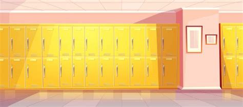 Download Vector Cartoon School Or College Corridor With Bright Yellow Lockers For Students ...