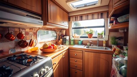 Premium AI Image | Cozy kitchen interior in the trailer of mobile home ...