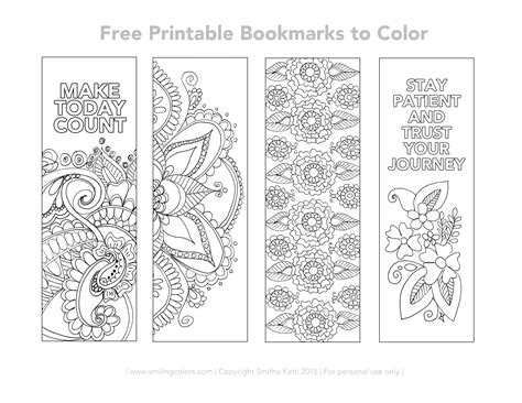 Free Printable Bookmarks to color with intricate designs