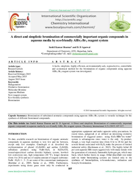 (PDF) A Direct and simplistic Bromination of commercially important ...