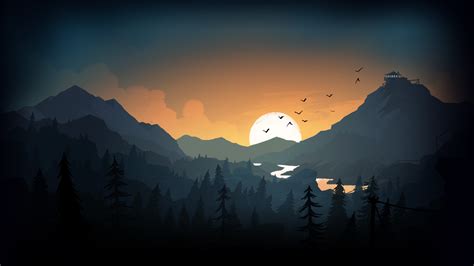 Firewatch Sun Trees Mountains Birds Lake Evening Wallpaper,HD Artist Wallpapers,4k Wallpapers ...