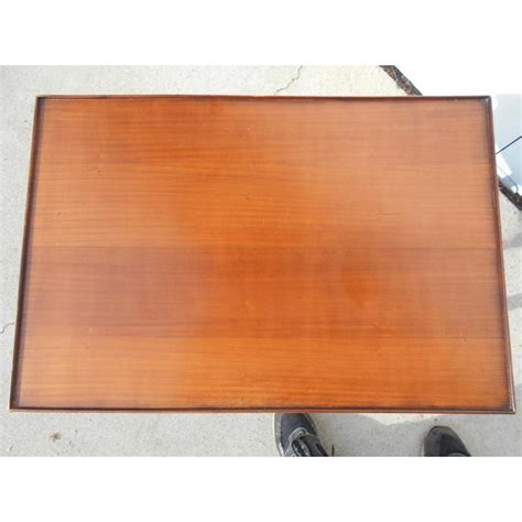 Small Coffee Table with Double Trays & Drawer in Cherry | Chairish