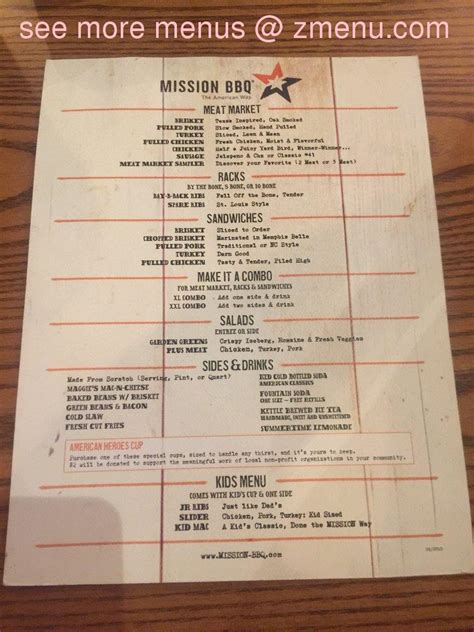 Online Menu of MISSION BBQ Restaurant, Stafford, Virginia, 22554 - Zmenu