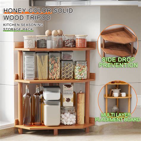 2/3/4/5 Layers Kitchen Storage Corner Rack Kitchen Solid Wood Storage ...