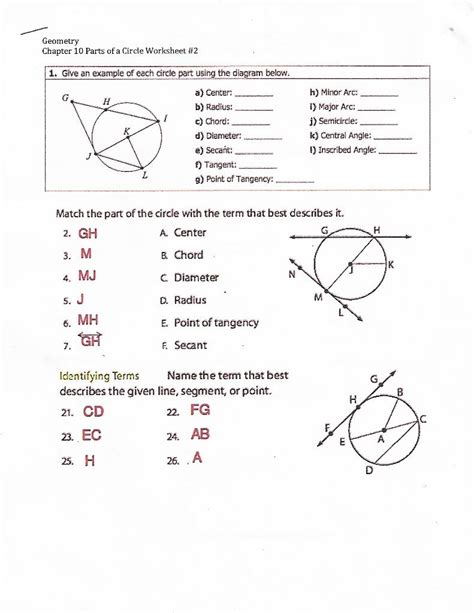 Circle Worksheets Geometry