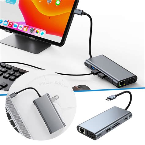 10 In 1 Type C Docking Station Dual USB C Hub 2 3 USB PD SD USB C VGA Port AUX Port Triple ...