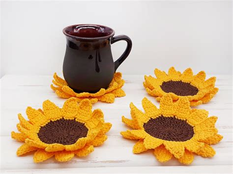 Kitchen & Dining Coasters SUNFLOWER COASTERS CROCHET etna.com.pe