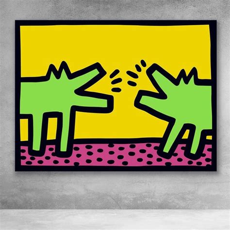 Keith Haring Barking Dogs Green Pink Pop Art Canvas | Etsy