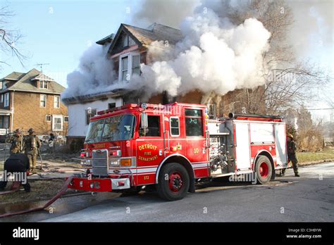 Detroit Fire Department at scene of house fire Detroit Michigan USA Stock Photo - Alamy