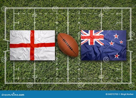 England Vs. New Zealand Flags on Rugby Field Stock Image - Image of ...