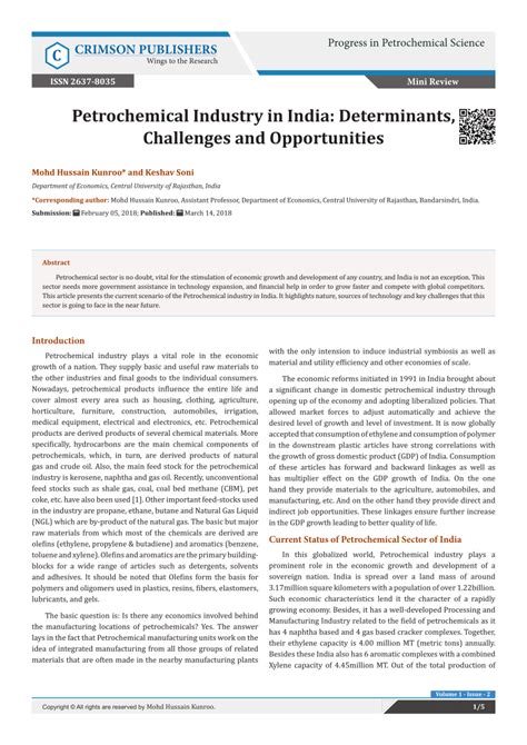 (PDF) Petrochemical Industry in India: Determinants, Challenges and Opportunities