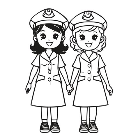 Two Police Women Holding Hands Coloring Page Free Outline Sketch ...