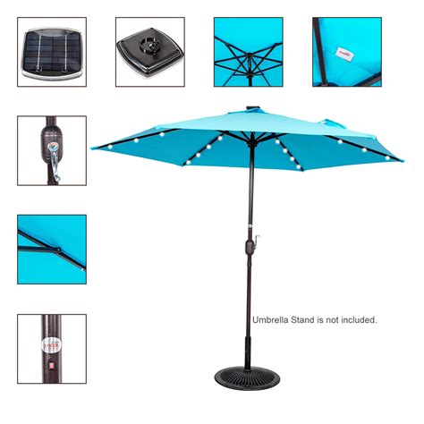 9ft 24 Led Light Outdoor Market Patio Umbrella Garden Pool with Crank ...