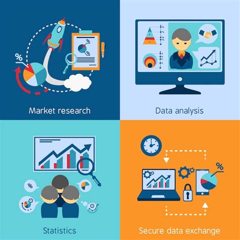 Free Vector | Data analysis 4 flat icons square